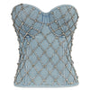 Diamond Beaded Denim Tube Top