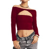 Off the Shoulder Long Sleeve Hollow Out Top