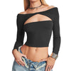 Off the Shoulder Long Sleeve Hollow Out Top