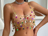 Cutout Rhinestone Body Chain Suit