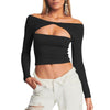 Off the Shoulder Long Sleeve Hollow Out Top