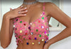 Cutout Rhinestone Body Chain Suit