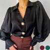 Lantern Sleeve Loose Satin Shirt