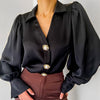 Lantern Sleeve Loose Satin Shirt