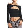 Off the Shoulder Long Sleeve Hollow Out Top