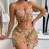 Cutout Rhinestone Body Chain Suit